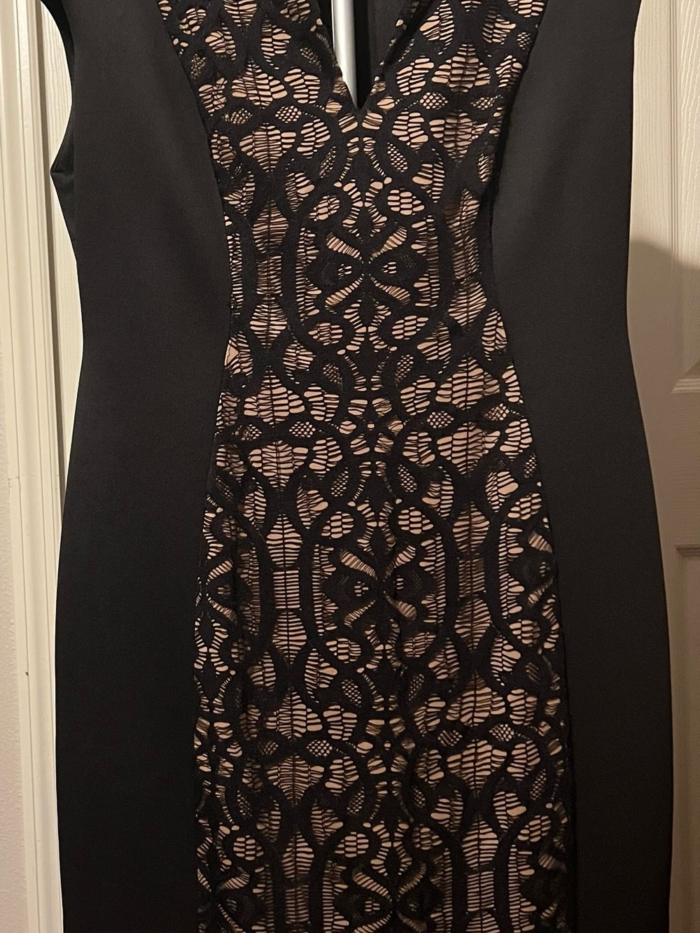 dressbarn Black Sheath Dress with Nude Lace-Overlay